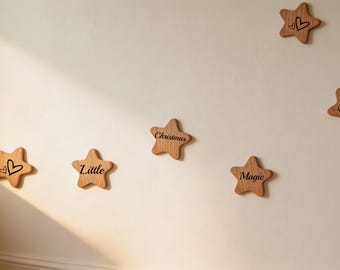 Personalized Star Moon Wall Hook, Wooden Celestial Wall Decor,Custom Engraved Wood Coat Hook,Nursery Room Decor,Kids Room Decor,Autumn Decor