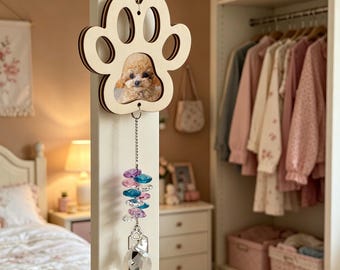 Custom Pet Paw Suncatcher Personalized Dog Memorial Gift Engraved Pet Name Ornament DIY Photo Insert Rainbow Window Hanging Decor