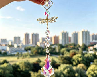 Handmade Crystal Sun Catcher, Music Note & Dragonfly Designs Prism Hanging Decor Artificial Crystal Ornament Window Room Accent Gift Idea