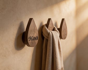 Personalized Wooden Wall Hook, Custom Engraved Leaf Hook, Rustic Entryway Decor, Wooden Coat Hook, Fall Home Decor, Housewarming Gift