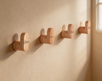 Personalized Wooden Wall Hook, Custom Engraved Coat Hook, Solid Rubber Wood Hat Hook, Modern Wall Mounted Hook, Entryway Decor