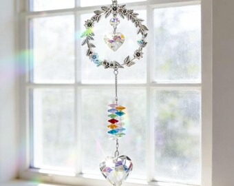Heart Crystal Sun Catcher, Pink Window Hanging Prism, Rainbow Light Maker, Romantic Room Decor, Valentine Gift, Wedding Decor