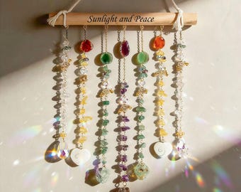 Personalized Rainbow Suncatcher,Crystal Window Hanging,Custom Engraved Wooden Bar,Boho Sun Catcher Decor, Christmas Decor,Autumn Decor