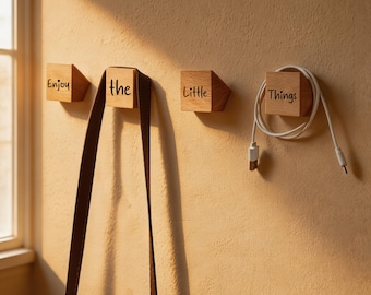 Personalized Beech Wood Wall Hook, Custom Engraved Wooden Coat Hook, Square Hat Bag Towel Hook, Modern Wall Mounted Hook, Housewarming Gift