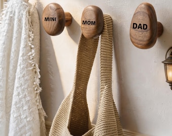 Personalized Wooden Wall Hook, Custom Engraved Solid Wood Coat Hook,Minimalist Entryway Hook,Handmade Hat Bag Towel Holder,Rustic Home Decor