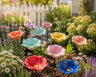 Handcraft Butterfly Bee Water Station ceramic Poppy Flowers  Pollinator Water Station, Garden Water Feeder Gift, Insect Watering Station
