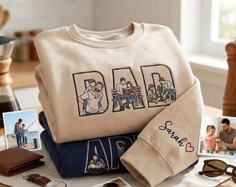Bluza z haftem dla taty, spersonalizowana bluza z kapturem dla rodziny, prezent dla taty od dzieci, okrągły dekolt dla taty, minimalistyczna koszulka z portretem rodzinnym