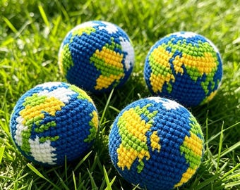 Worek do gry w Hacky Sack z szydełkowanej ziemi | Sensoryczny worek do gry w piłkę dla dzieci, zabawka do rzucania i żonglowania na świeżym powietrzu, piłeczki antystresowe, upominek na imprezę Fidget, prezent dla dzieci