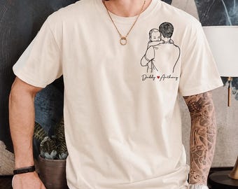 Koszulka z haftowanym konturem, spersonalizowany T-shirt z portretem ojca i dziecka
