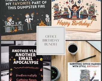 Funny Coworker Card Bundle | Work Birthday + Thank You Cards | Office Humor Printable | Digital Download | Dumpster Fire | Email Apocalypse