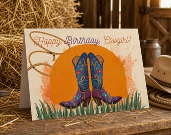 Funny Cowgirl Birthday Card | Happy Birthday Cowgirl | Western Boots Card | Digital Download | Instant Download | Country Girl Birthday Card