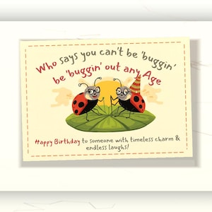 Milestone Birthday Card | Buggin' Out at Any Age | Ladybug Card | 50th 60th 70th 80th Birthday | Funny Aging Card | Printable PDF Download
