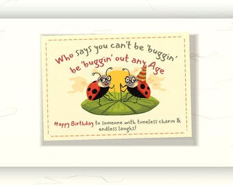Milestone Birthday Card | Buggin' Out at Any Age | Ladybug Card | 50th 60th 70th 80th Birthday | Funny Aging Card | Printable PDF Download