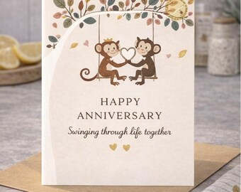 Anniversary Card Printable | Monkey Card | Swinging Through Life Together | Happy Anniversary | Cute Couple Card | Monkey Business | PDF