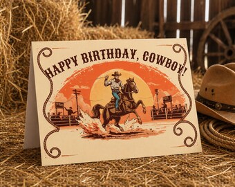 Funny Cowboy Birthday Card Printable | Happy Birthday Cowboy | Western Rodeo Card | Digital Download | Country Boy Birthday Card