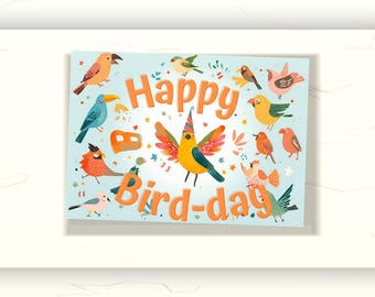 Bird Birthday Card Printable | Happy Bird-day | Colorful Birds | Bird Lover Card | Nature Birthday | Cute Animal Card | PDF Download
