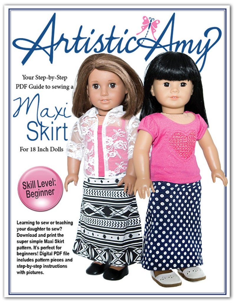 Maxi Skirt Doll Clothes Pattern for 18 inch Dolls like American Girl Doll PDF image 1