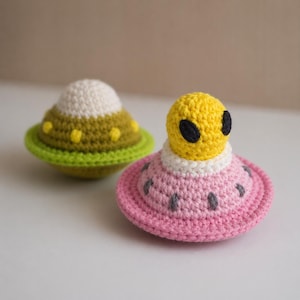 UFO Crochet Pattern PDF, Foldable Mesh Tote Bag & Pocket Alien Amigurumi Charm, Cute Space Galaxy DIY Plush Gift, Digital Download