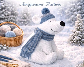 Crochet Polar Bear Pattern PDF, Beginner Amigurumi, Crochet Animal Plush Toy, Stuffed Toy Tutorial, DIY Baby Gift Idea, Instant Download