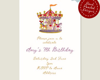 Carousel Simple Birthday Invite | Editable Invitation Template | Corjl | Digital Download | Children's party Invitation