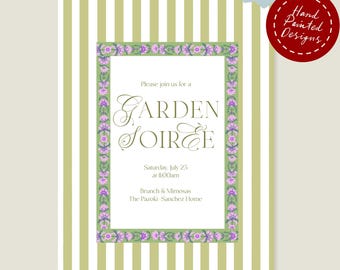 Hand Painted Garden Soiree Invitation | Striped Floral Template | Corjl (Digital Download)