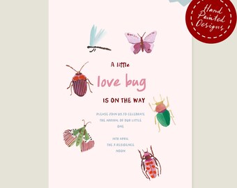 Little Love Bug Baby Shower Invitation | Editable Corjl Template (Digital Download)