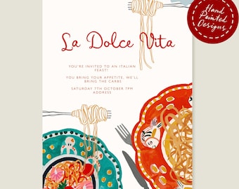 La Dolce Vita Italian Feast Invitation | Hand Painted Party Template | Corjl (Digital Download)