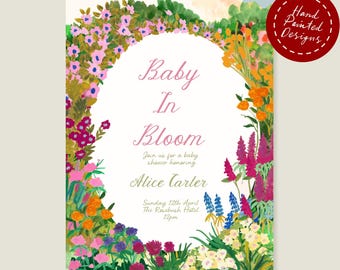 Baby In Bloom Shower Invitation | Hand Painted Floral Template | Corjl (Digital Download)