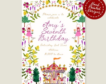 Carousel Birthday Invitation | Hand Painted Whimsical Design  | Corjl (Digital Download)