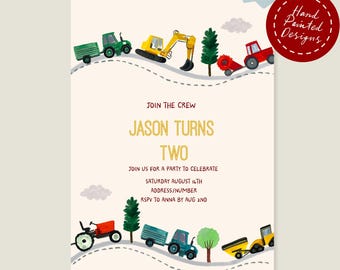 Tractors & Trucks Birthday Party Invite | Editable Invitation Template | Corjl | Digital Download