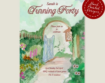 Garden Gate Birthday Invite | Editable Invitation Template | Corjl | Digital Download | Floral painted