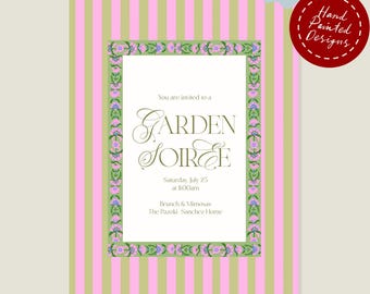 Garden Soiree Invitation | Striped Floral Editable Template (Digital Download)