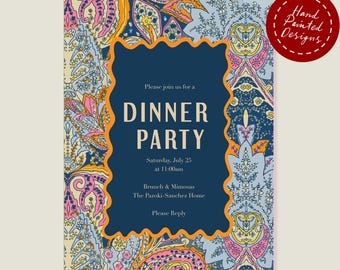 Paisley Dinner Party Invite | Editable Invitation Template | Corjl | Digital Download | Birthday Invitation