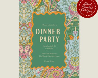 Paisley Dinner Party Invite | Editable Invitation Template | Corjl | Digital Download | Birthday Invitation