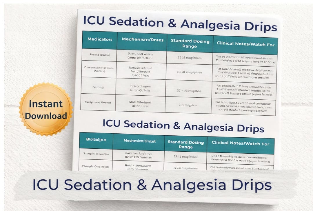ICU Nurse Cheat Sheet Bundle | Critical Care Pocket Guide | Vasoactive ...