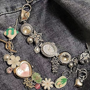 Bransoletka z zegarka w stylu vintage z motywem kwiatowym, łańcuszek z zawieszką tulipan i babeczka, różowa tarcza z sercem, bransoletka z koralików z perłowym kwiatem, biżuteria na prezent