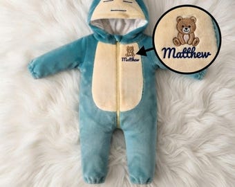 Baby Snorlax Fleece Romper, Anime Inspired Toddler Outfit, cozy newborn fleece onesie