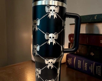 Laser Engraved Skull Bows Tumbler: 40oz Black Stainless Steel Insulated Cup