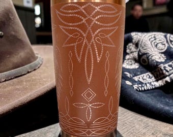 Laser engraved country western cowboy boot stitch tumbler copper base stainless steel