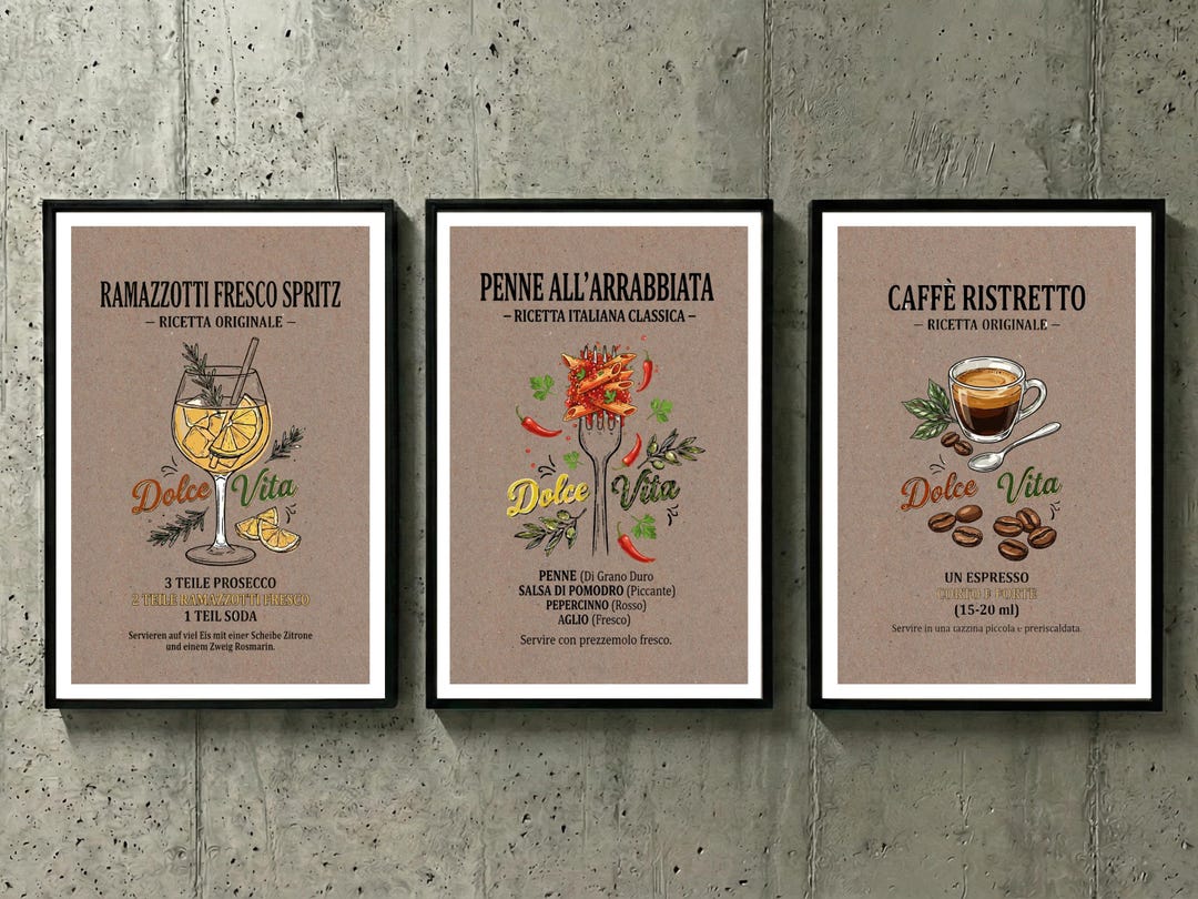 Kitchen Posters Set Kitchen Poster Set Italy 28 Prints | Modern Kitchen Wall Art Complete ...