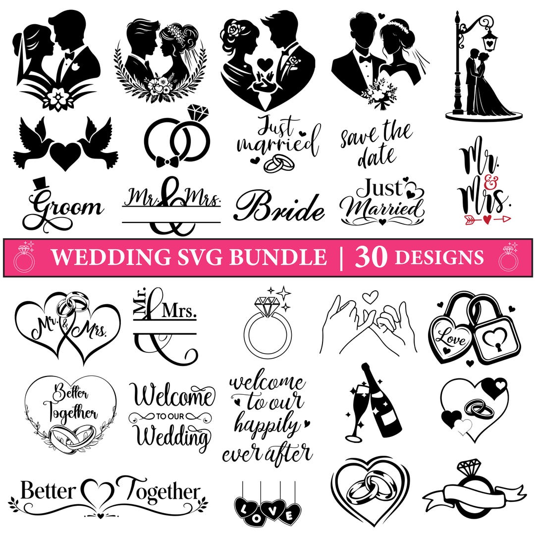 Wedding SVG Bundle, Groom and Bride Svg, Wedding Couple Svg, Wedding ...