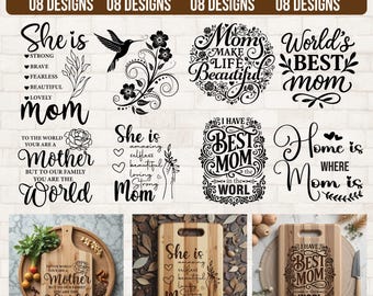 Moeder Moederdag lasergegraveerde snijplank SVG PNG-ontwerp, Mom's Kitchen Charcuterie Board SVG, Moederdag, cadeau moeder, snijplankbestand