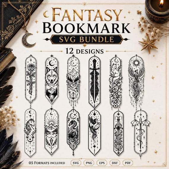 Fantasy Bookmark SVG Bundle, Dragon Bookmark svg, Fairy Bookmark svg, Cricut svg, Glowforge png, Book Lover Gift (DIGITAL DOWNLOAD)