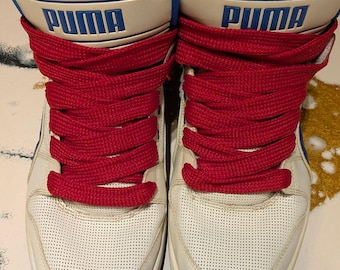 Vintage Puma White and Red High-Top Sneakers