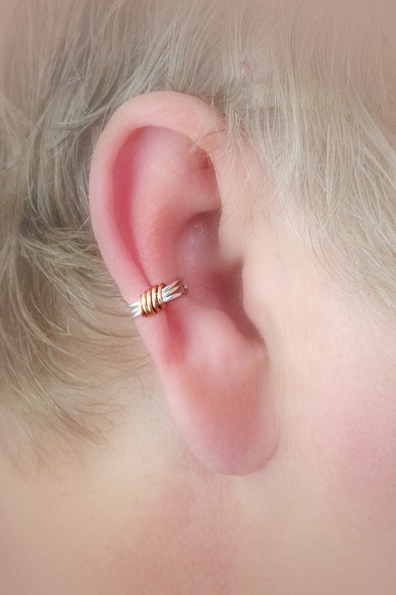 Items similar to Ear Cuff Silverplate/Copper Wire Wrap Dainty Two Color Simple non pierced on Etsy