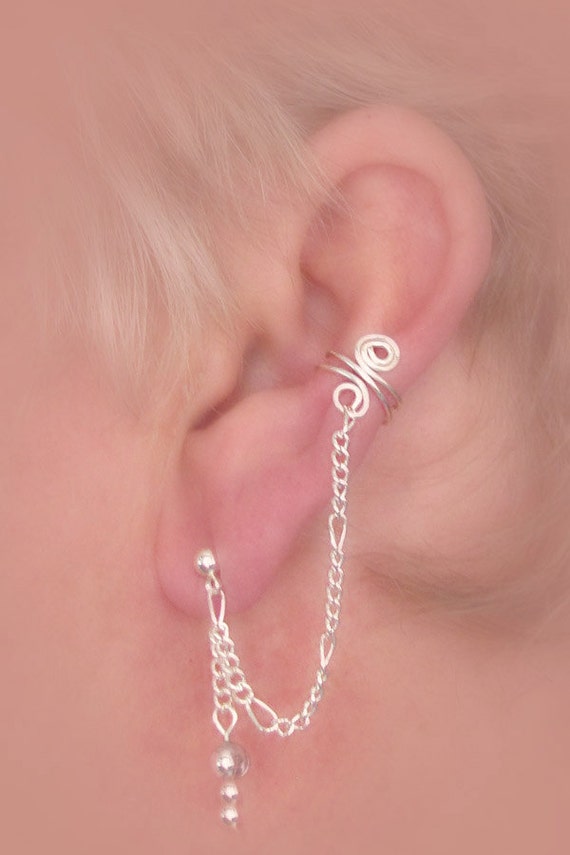 Ear Cuff and Stud Combo Silverplate with beads Etsy