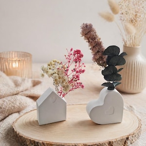Mini Vase mit Trockenblumen | Herz Haus Regenbogen Blume | Scandi Boho Deko |kleines Geschenk | Handmade Mini Vasen Set