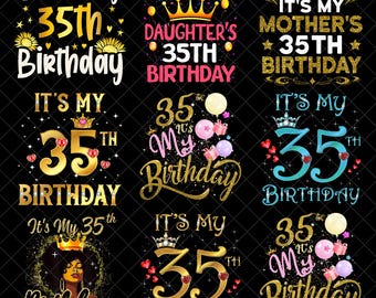 Pacchetto PNG per il 35° compleanno, Clipart della corona della regina del mio 35° compleanno, Sublimazione glitter oro, Download digitale per la celebrazione di un traguardo