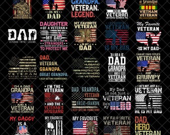 Pacchetto PNG di papà veterano, PNG di papà nonno militare, PNG di citazioni patriottiche di veterani, Eroe digitale per la festa del papà, Design a sublimazione