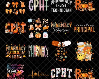 Pacchetto png per tecnico di farmacia CPHT autunnale, png Hello Fall, png autunnale, png con vibrazioni autunnali, download di disegni sublimati